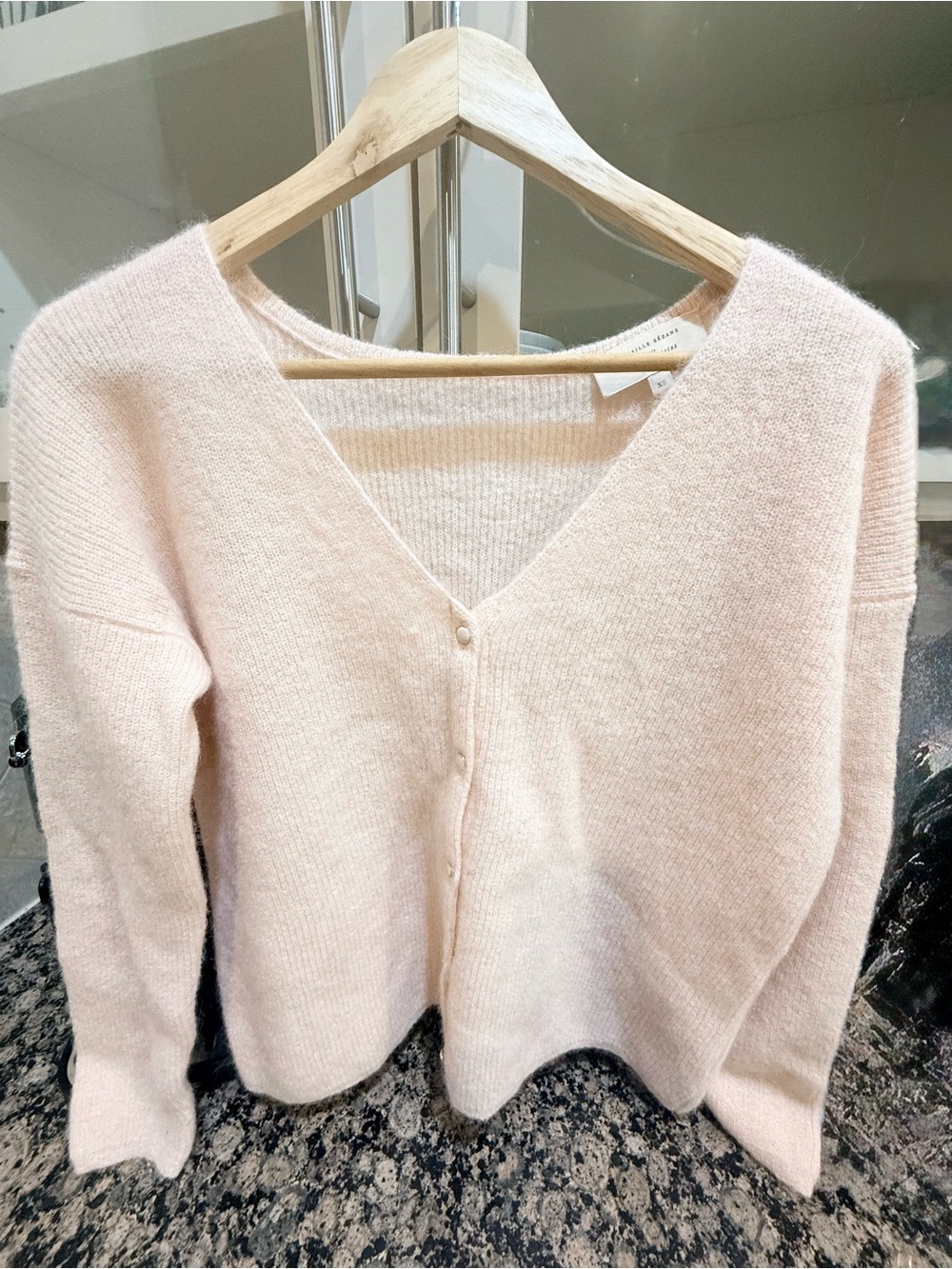 Sezane Pale Pink V-Neck Button Cardigan